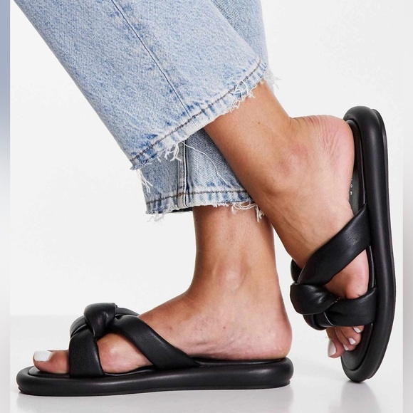 Topshop Black Knotted Slide Sandals | Comfy Minimalist Flats 7.5 - Picture 3 of 8